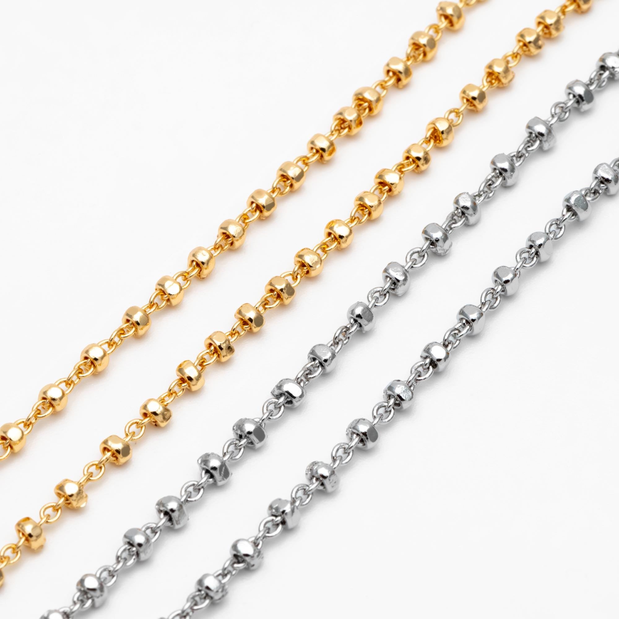 Gold/ Rhodium plated Brass Bead Chains 2.6mm, Dainty Beaded Cable Chain, Necklace Chain Wholesale (#LK-335)/ 1 Meter=3.3 ft