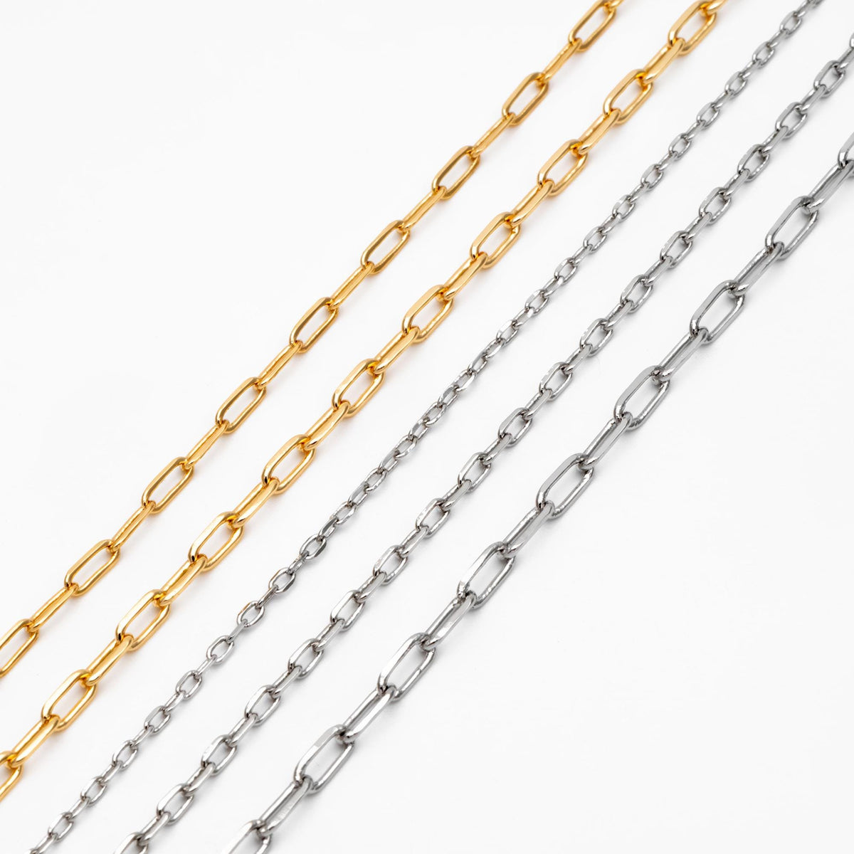 Gold/ Silver Oval Link Chains 1.6/ 2/ 2.4/ 2.8mm, 18K Gold/ Rhodium plated Brass, Craft Supplies, Jewelry Supplies(#LK-346)/ 1 Meter=3.3 ft