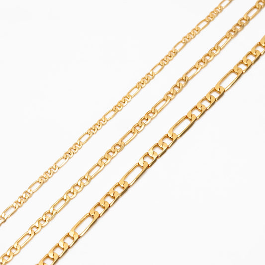 Delicate Flat Figaro Chains, 18K Gold/ Rhodium plated Brass, Craft Necklace Components Wholesale, 2/ 2.5/ 3.5mm (#LK-355)/ 1 Meter=3.3 ft