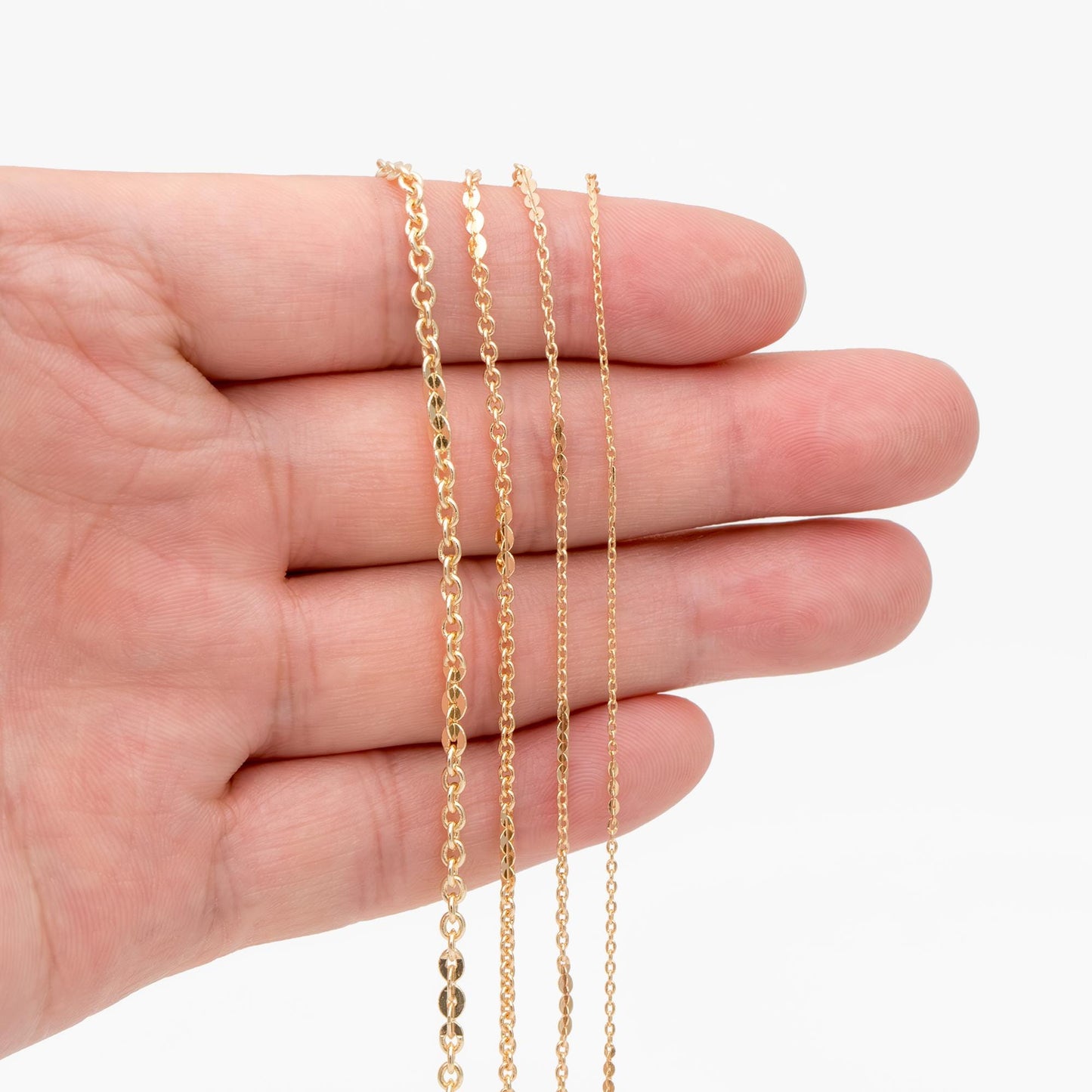 Gold plated Brass Cable Chains, 1.2/ 1.7/ 2/ 2.7mm Thin, Delicate Link Chains (#LK-104)/ 1 Meter=3.3 ft