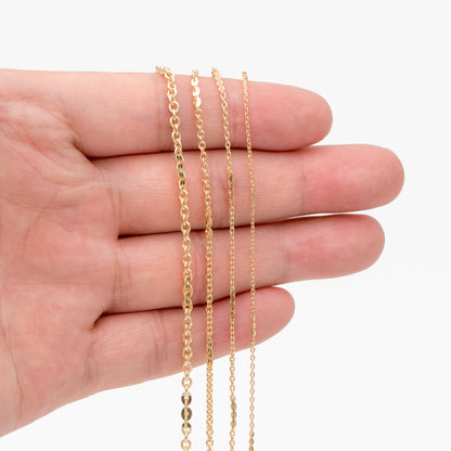 Gold plated Brass Cable Chains, 1.2/ 1.7/ 2/ 2.7mm Thin, Delicate Link Chains (#LK-104)/ 1 Meter=3.3 ft