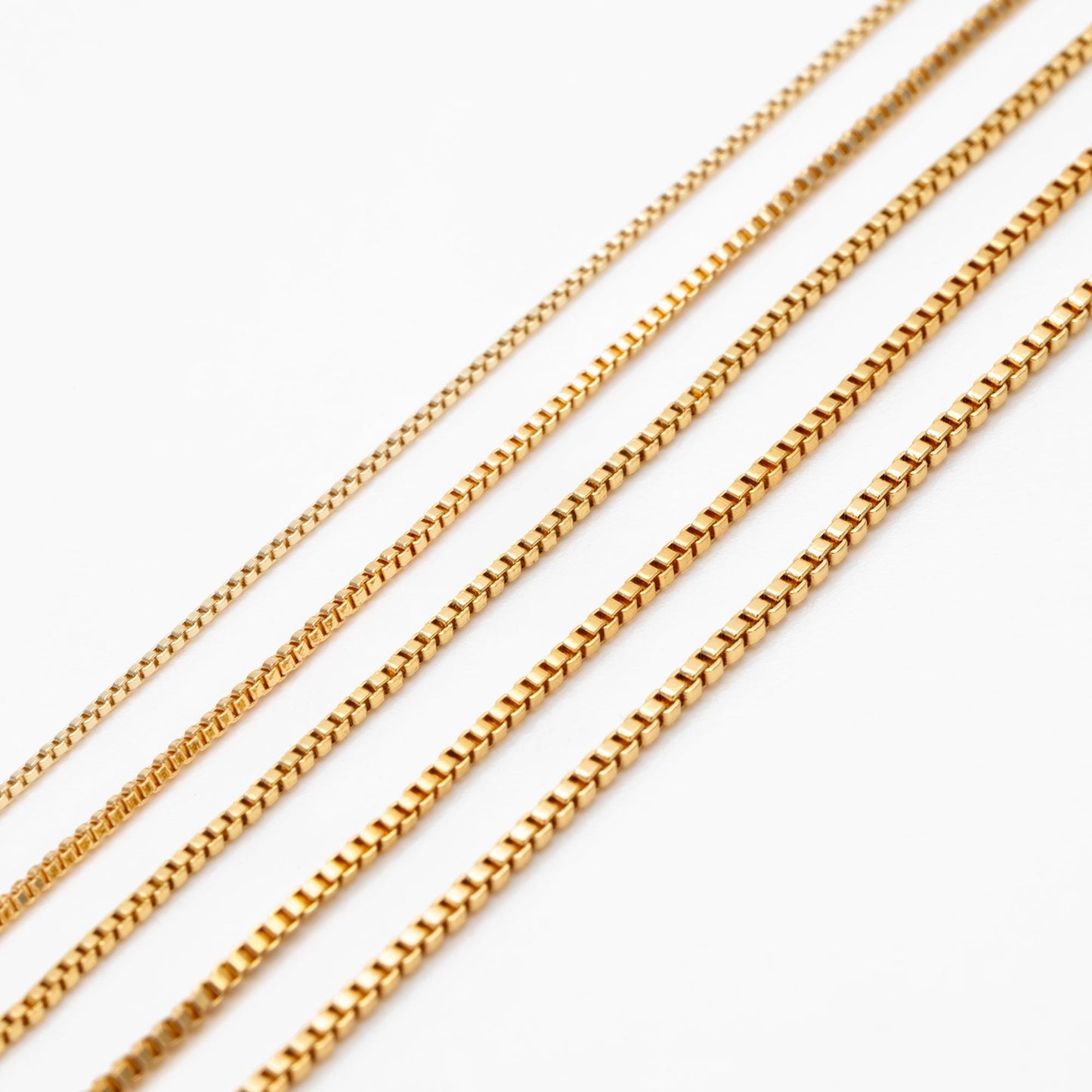 Gold plated Brass Box Chains, 0.7/ 0.8/ 0.9/ 1mm Thin, Color Not Easily Tarnish (#LK-166)/ 1 Meter=3.3 ft