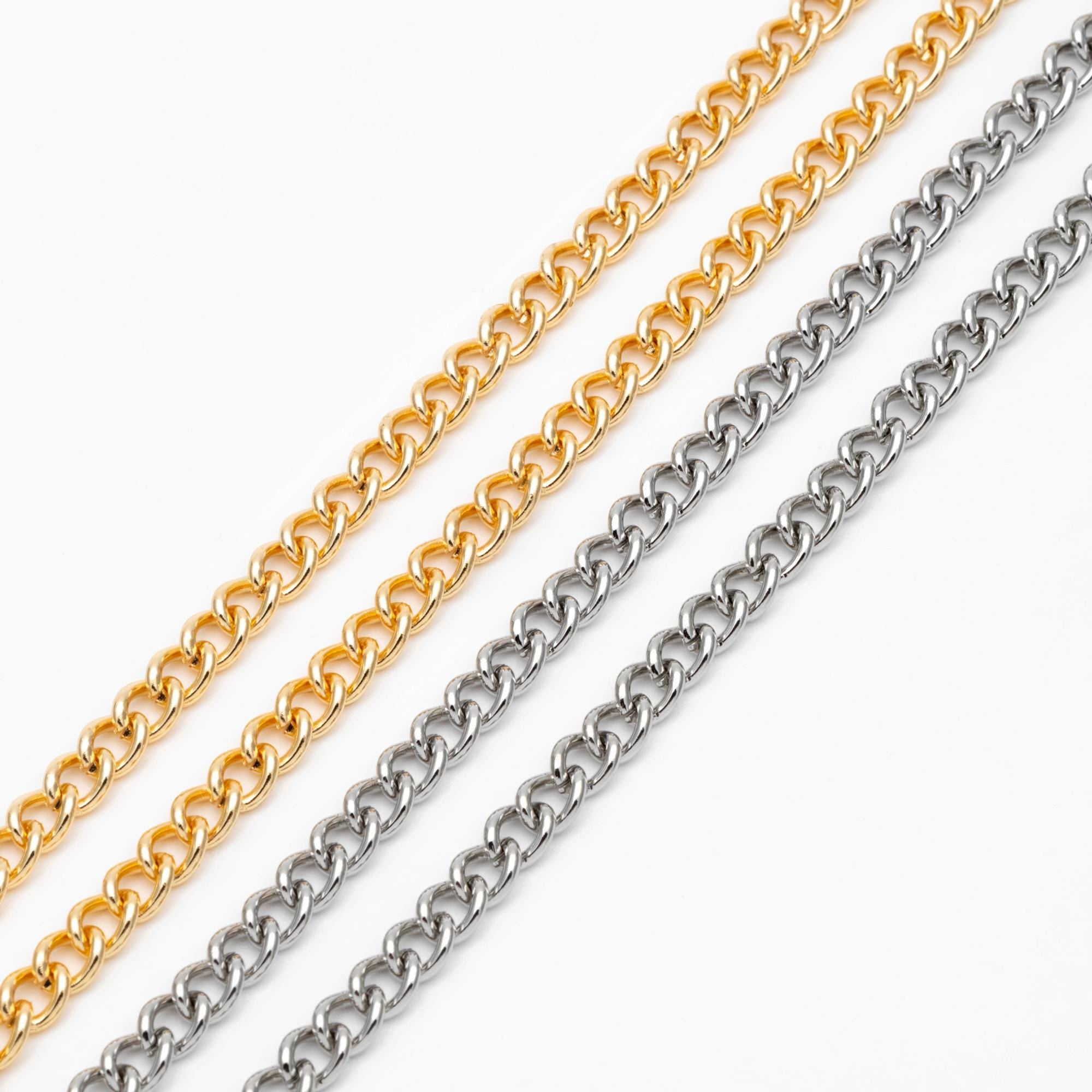 Gold/ Silver Tone Curb Chains 1.3/ 1.6/ 2.5/ 4mm, 18K Gold/ Rhodium plated Brass (#LK-249)/ 1 Meter=3.3 ft