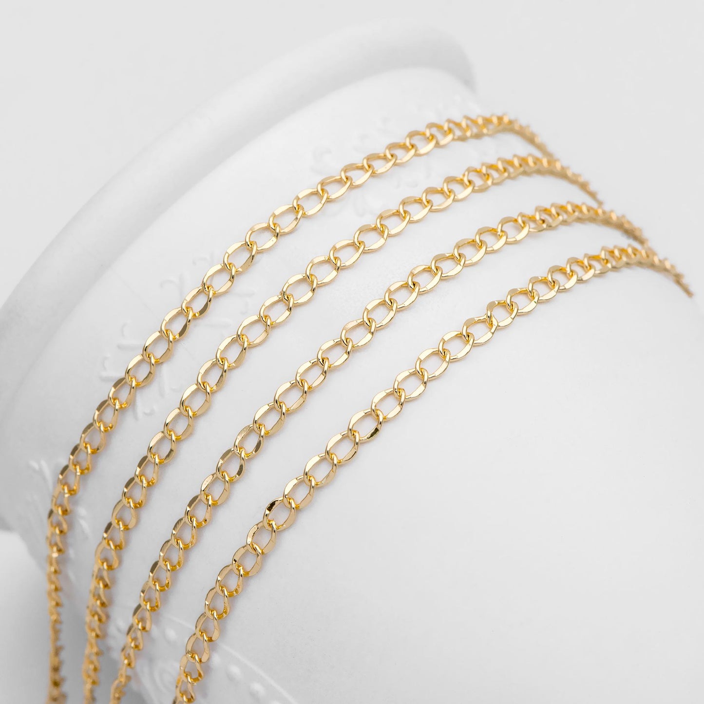 Gold plated Brass Curb Chains 3mm, DIY Necklace Findings Wholesale (#LK-277)/ 1 Meter=3.3 ft