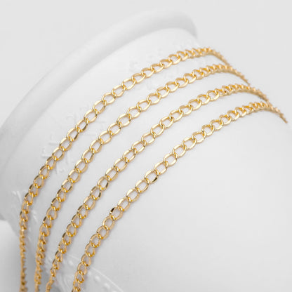 Gold plated Brass Curb Chains 3mm, DIY Necklace Findings Wholesale (#LK-277)/ 1 Meter=3.3 ft