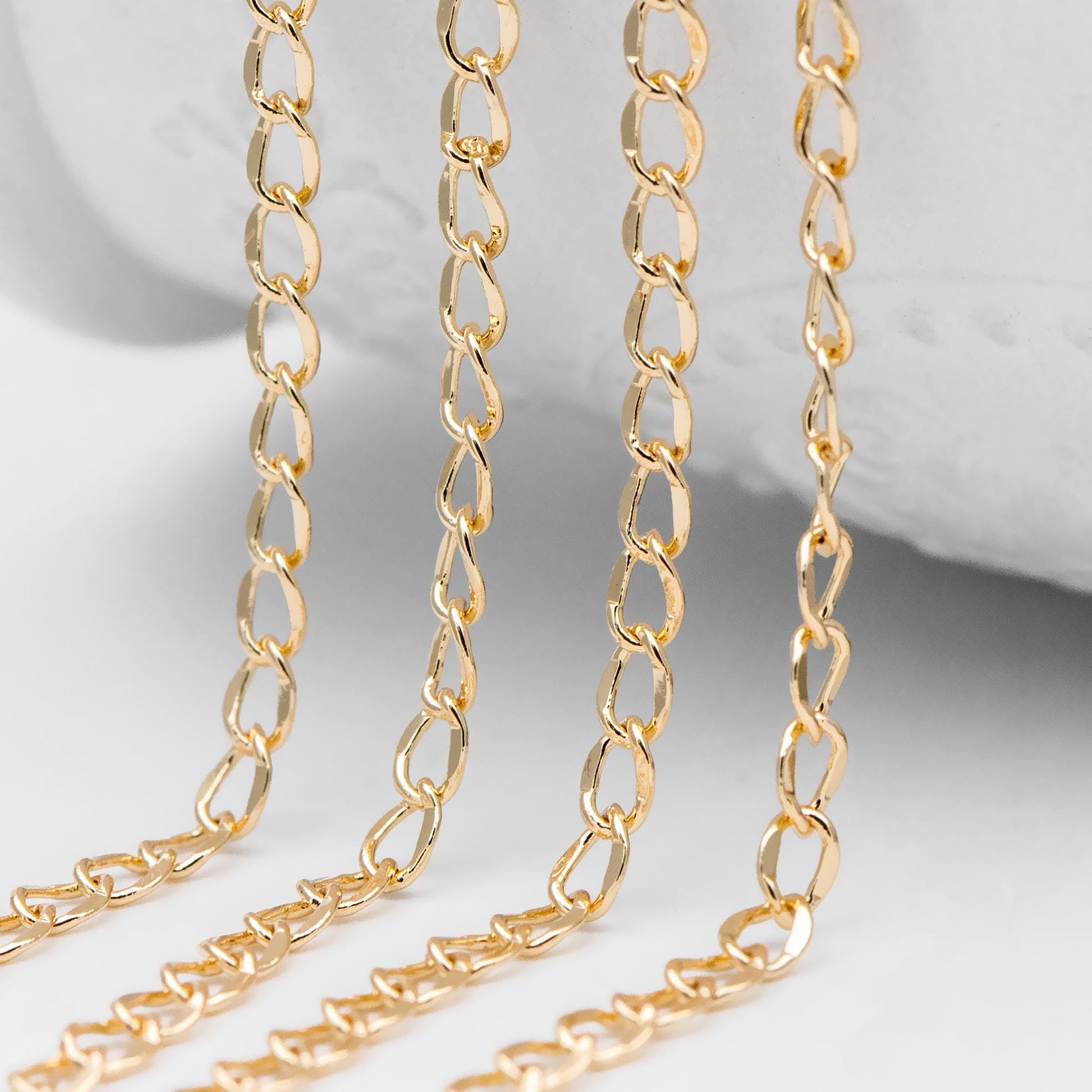 Gold plated Brass Curb Chains 3mm, DIY Necklace Findings Wholesale (#LK-277)/ 1 Meter=3.3 ft