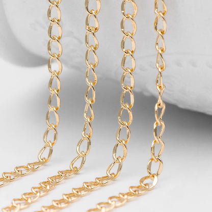 Gold plated Brass Curb Chains 3mm, DIY Necklace Findings Wholesale (#LK-277)/ 1 Meter=3.3 ft