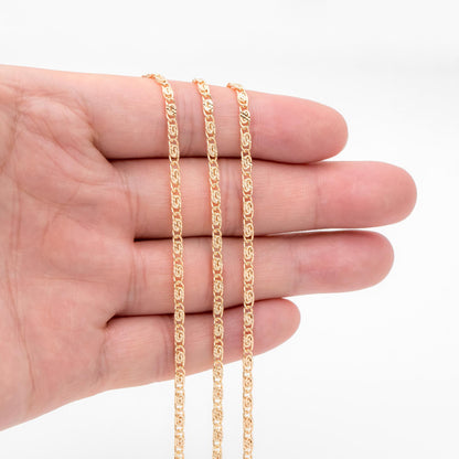 Gold plated Brass Link Chains 2.5mm, Floral Specialty Chains for DIY Necklace (#LK-326)/ 1 Meter=3.3 ft