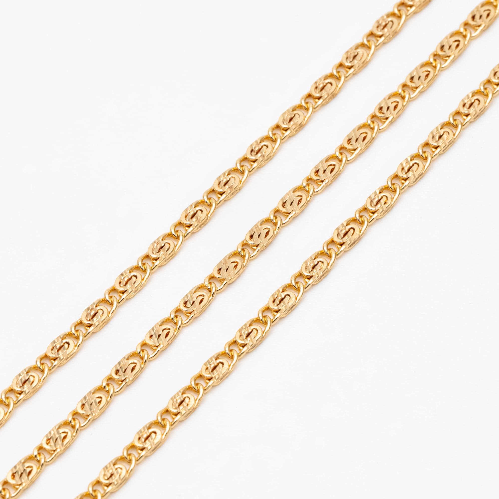 Gold plated Brass Link Chains 2.5mm, Floral Specialty Chains for DIY Necklace (#LK-326)/ 1 Meter=3.3 ft