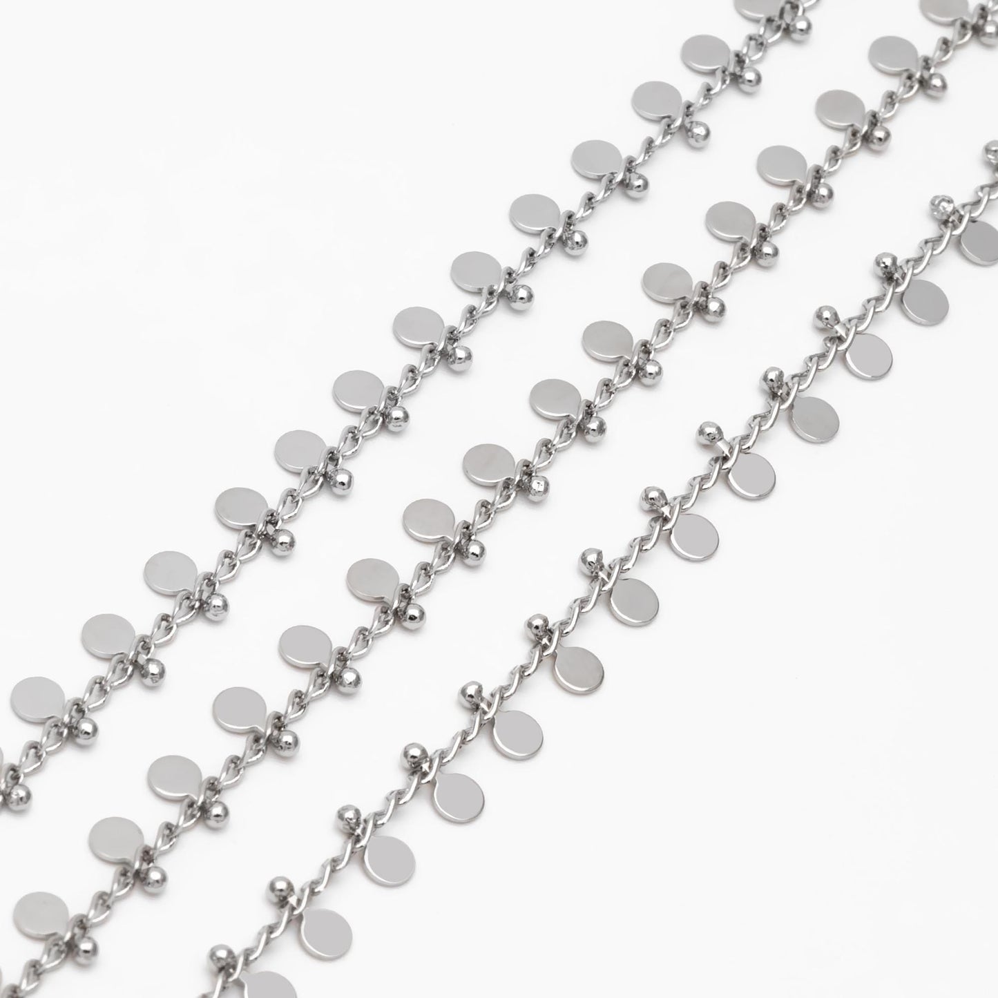 Gold/ Silver Tone Curb Chain with 3mm Round Disc Charms, Quality Chain for Necklace Wholesale (#LK-431)/ 1 Meter=3.3ft