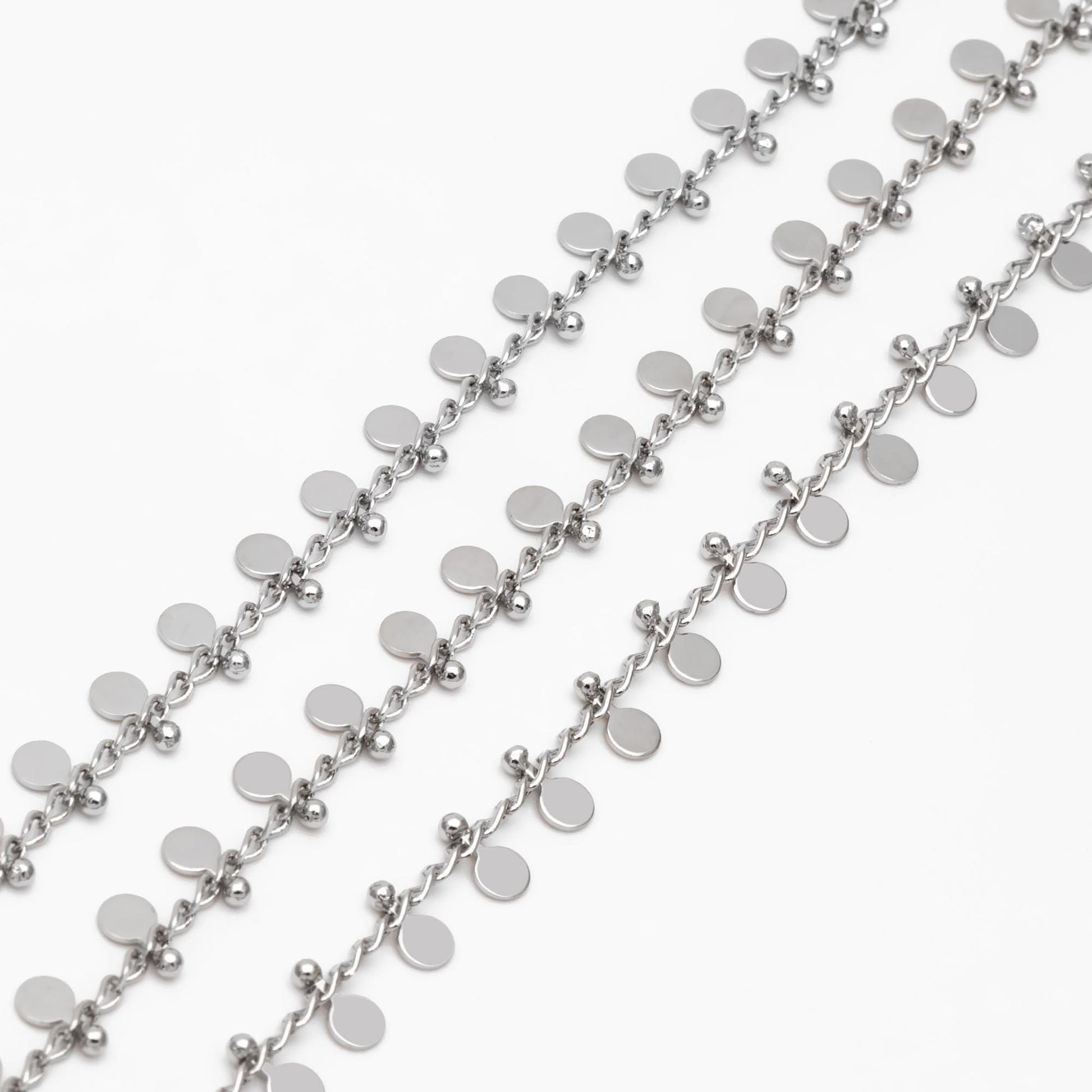 Gold/ Silver Tone Curb Chain with 3mm Round Disc Charms, Quality Chain for Necklace Wholesale (#LK-431)/ 1 Meter=3.3ft