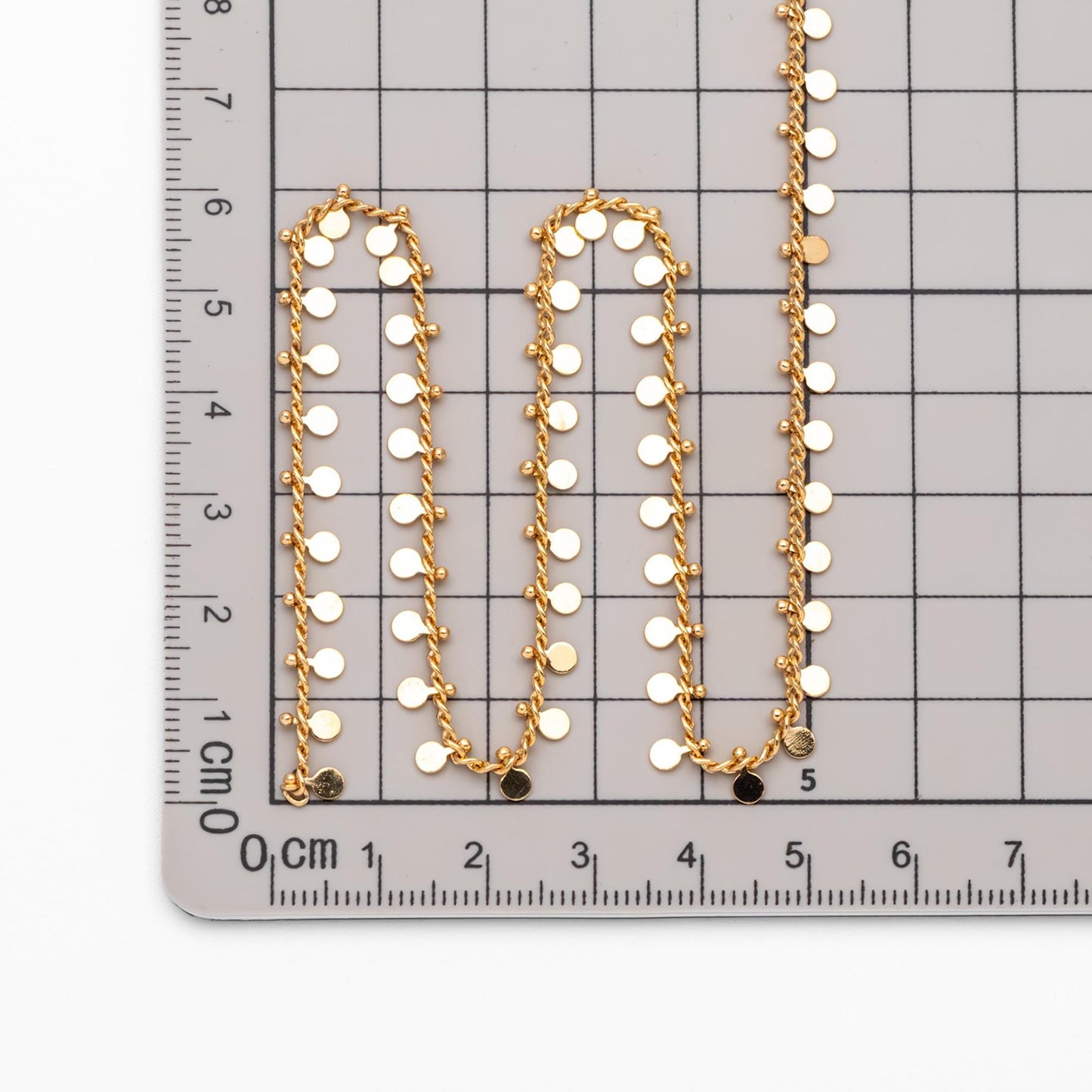 Gold/ Silver Tone Curb Chain with 3mm Round Disc Charms, Quality Chain for Necklace Wholesale (#LK-431)/ 1 Meter=3.3ft