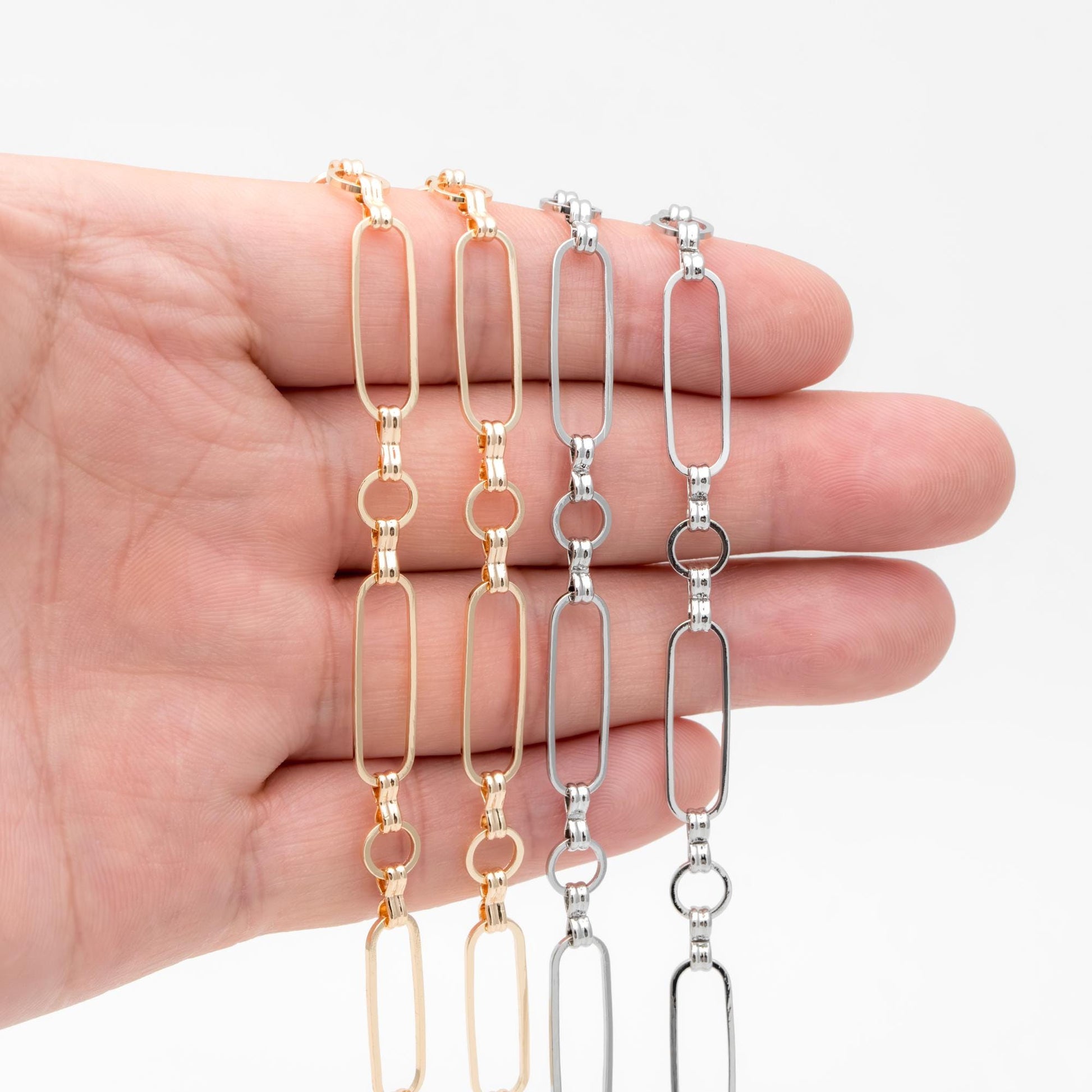 Long Oval Chains 6mm, 18K Gold plated Brass, Geometric Chain Findings Wholesale (#LK-435)/ 1 Meter=3.3 ft