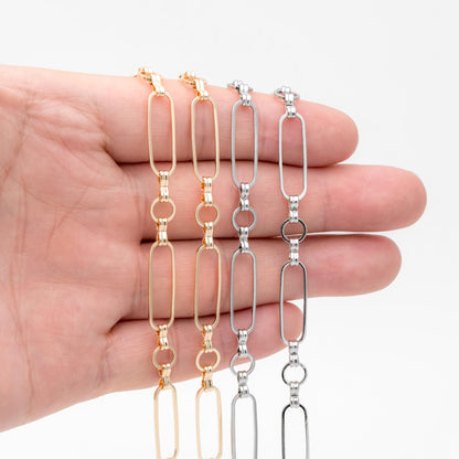Long Oval Chains 6mm, 18K Gold plated Brass, Geometric Chain Findings Wholesale (#LK-435)/ 1 Meter=3.3 ft