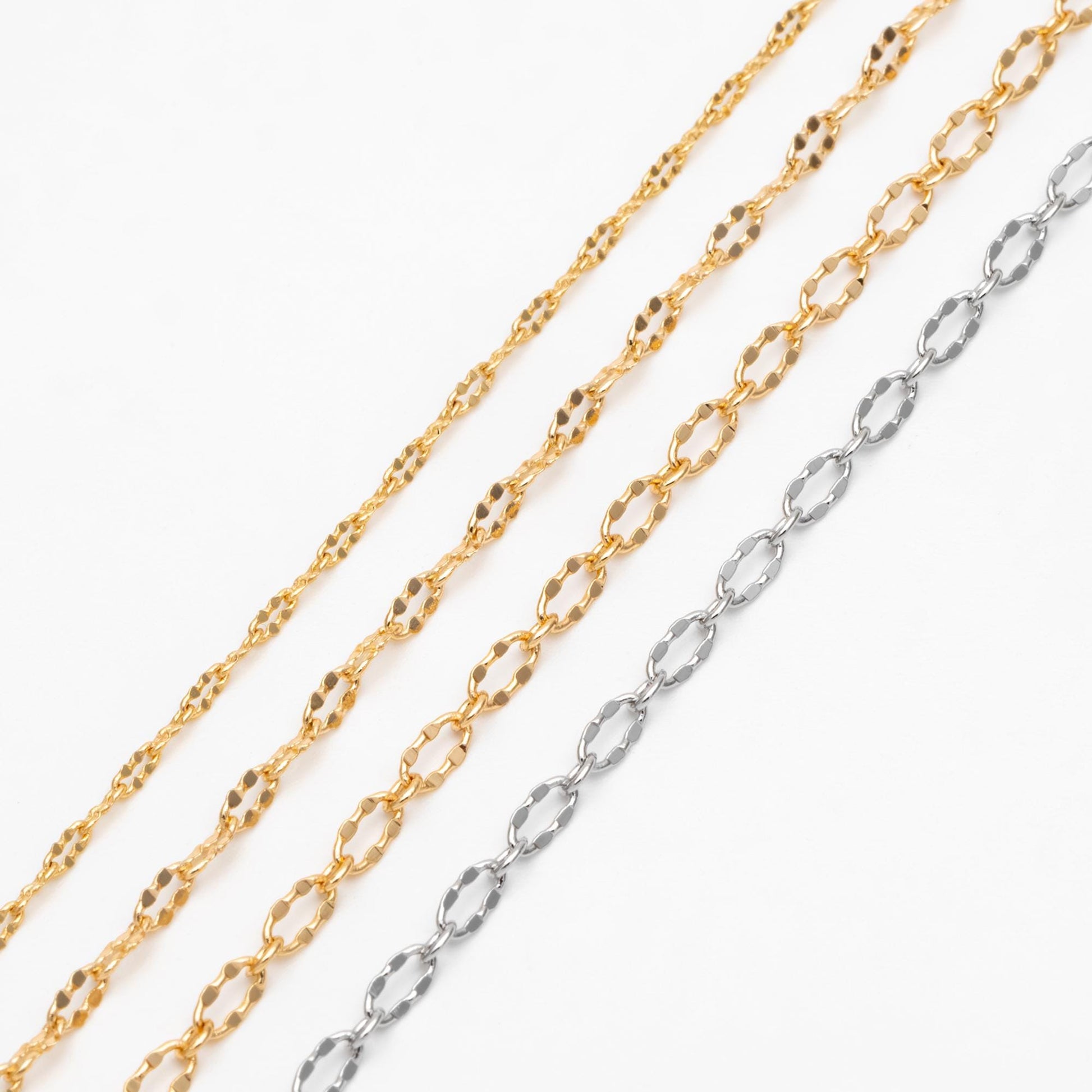 Gold/ Rhodium plated Brass Oval Cable Chains, Real Gold/ Silver Decorative Designer Chain 1.5/ 2.1/ 2.5mm (#LK-150)/ 1 Meter=3.3 ft