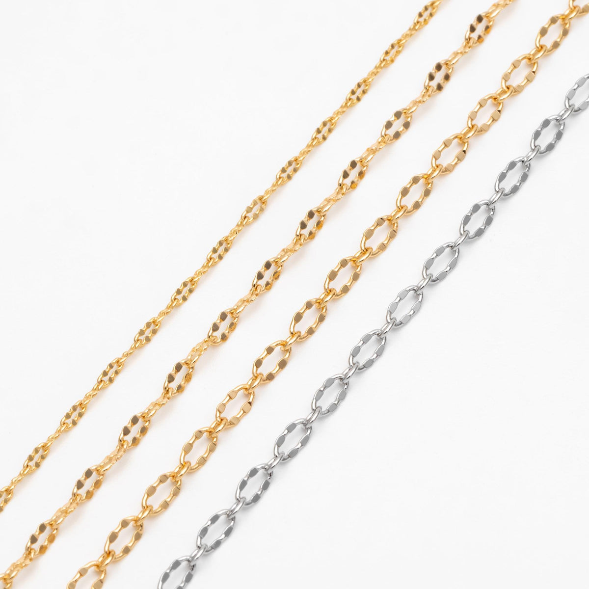 Gold/ Rhodium plated Brass Oval Cable Chains, Real Gold/ Silver Decorative Designer Chain 1.5/ 2/ 2.5mm (#LK-150)/ 1 Meter=3.3 ft