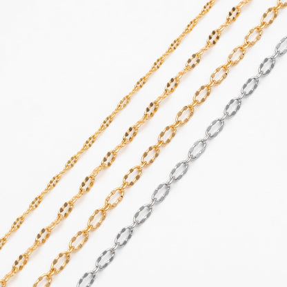 Gold/ Rhodium plated Brass Oval Cable Chains, Real Gold/ Silver Decorative Designer Chain 1.5/ 2/ 2.5mm (#LK-150)/ 1 Meter=3.3 ft