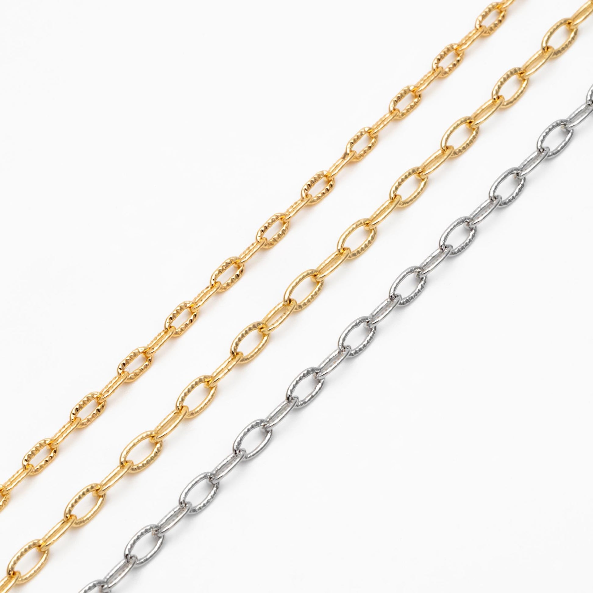 Flat Oval Cable Chains 2.3/ 3mm, 18K Gold/ Rhodium plated Brass, Craft DIY Jewelry Chain Wholesale (#LK-333)/ 1 Meter=3.3 ft