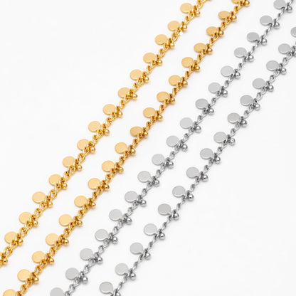 Gold/ Silver Tone Curb Chain with 3mm Round Disc Charms, Quality Chain for Necklace Wholesale (#LK-431)/ 1 Meter=3.3ft