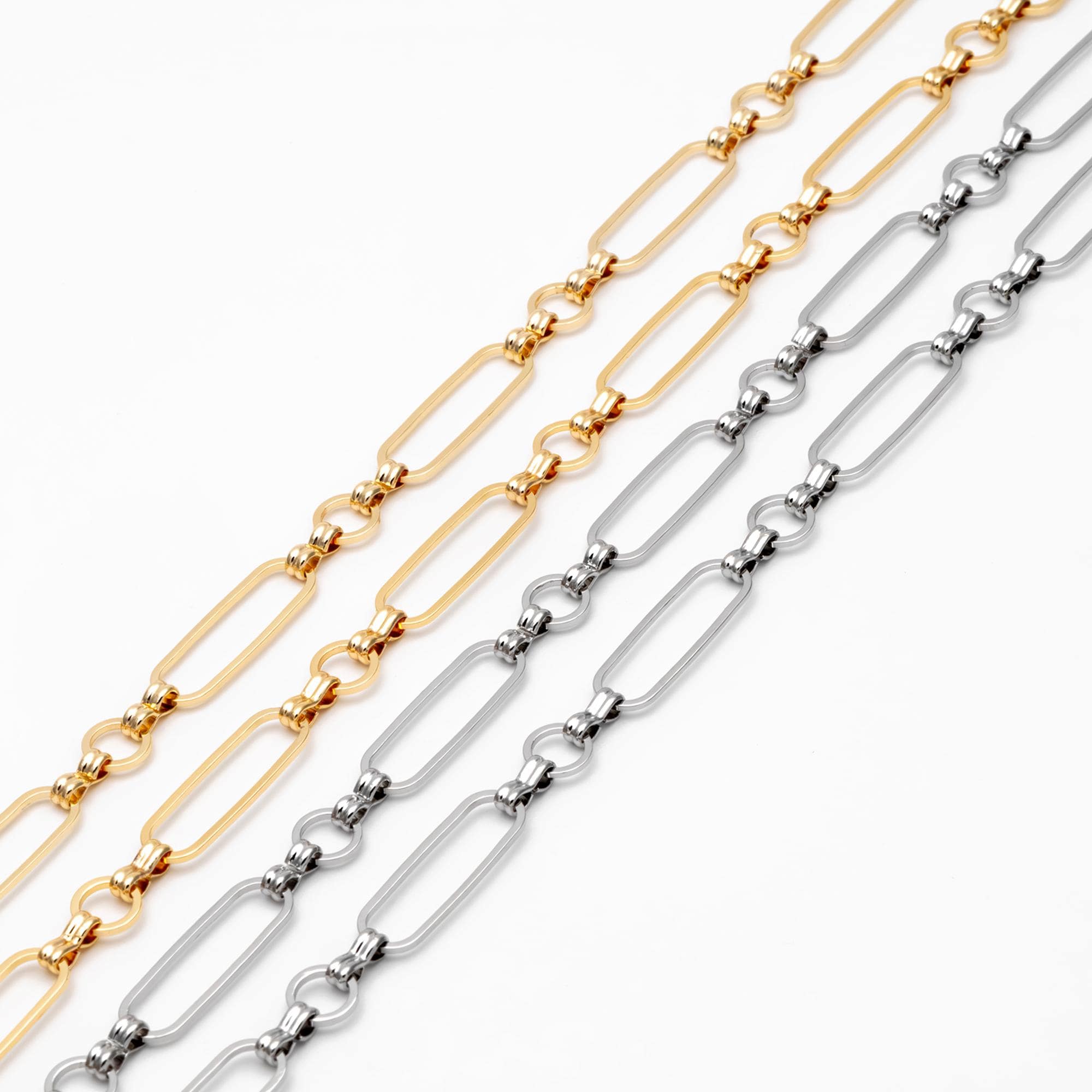 Long Oval Chains 6mm, 18K Gold plated Brass, Geometric Chain Findings Wholesale (#LK-435)/ 1 Meter=3.3 ft