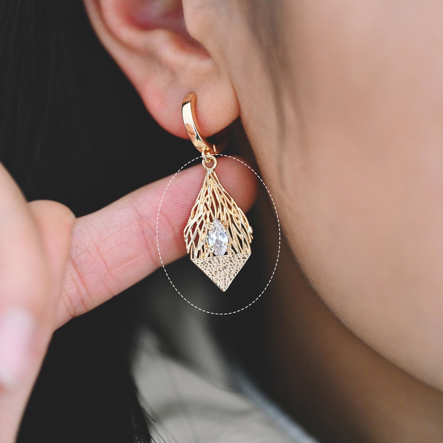 4pcs CZ Pave Gold Filigree Charms, Gold plated Brass, Earring Necklace Pendants (GB-1117)