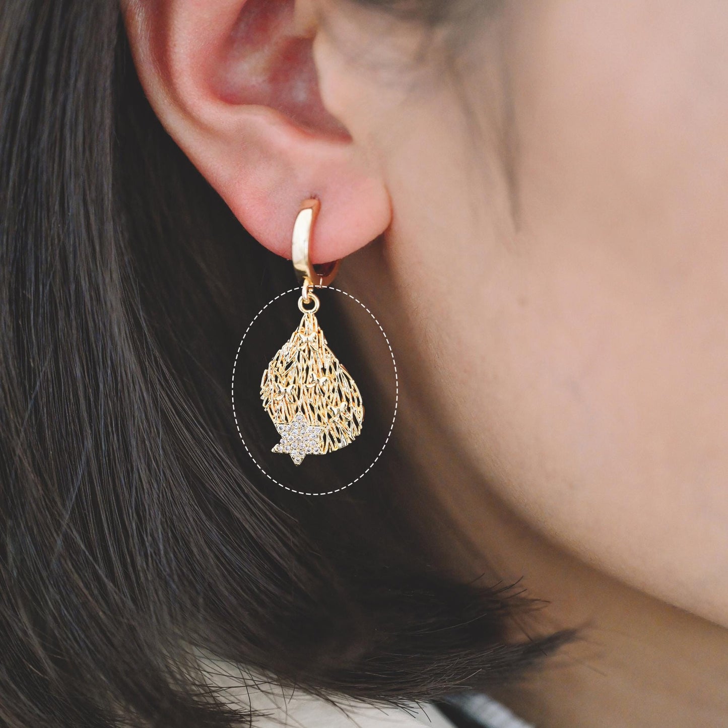 4pcs CZ Pave Gold Filigree Charms, Gold plated Brass, Earring Necklace Pendants (GB-1117)