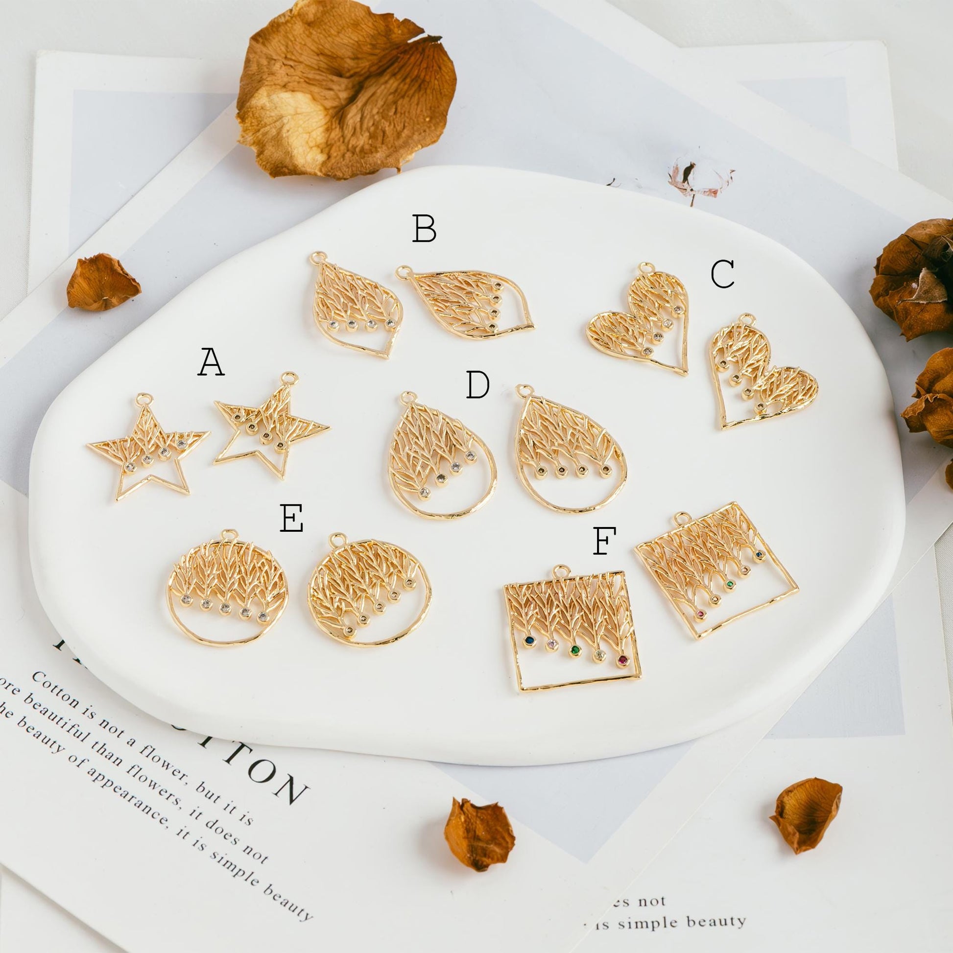 4pcs CZ Pave Geometric Charms: 18K Gold/Rhodium Plated Brass, DIY Jewelry Pendants (GB-2273)