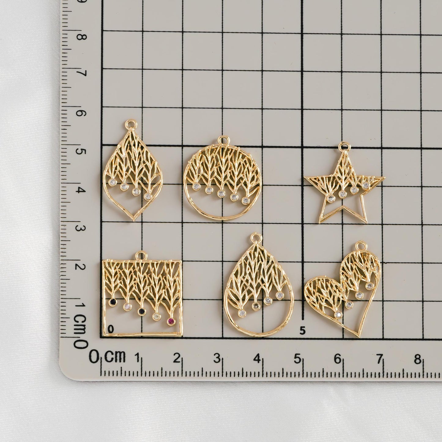 4pcs CZ Pave Geometric Charms: 18K Gold/Rhodium Plated Brass, DIY Jewelry Pendants (GB-2273)