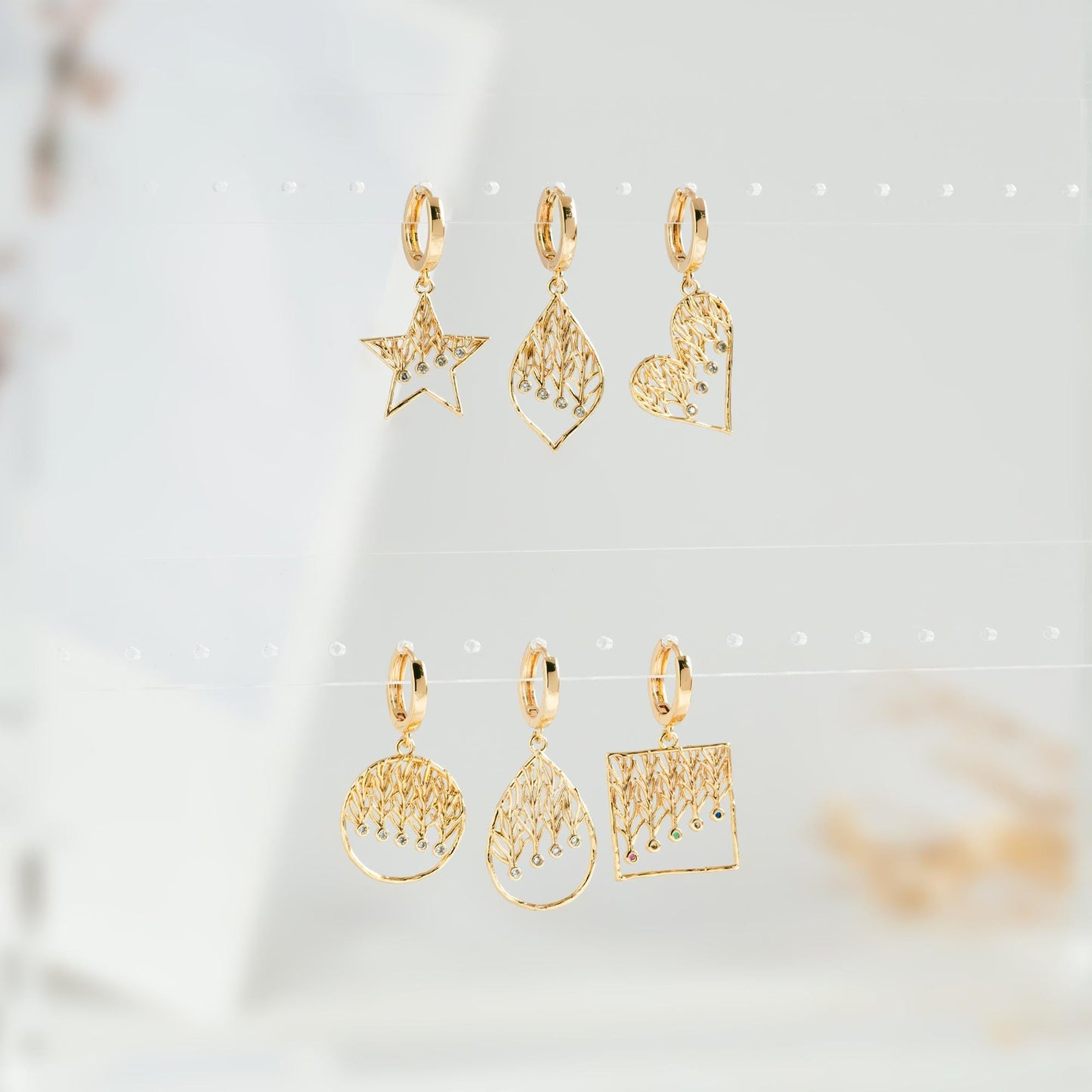 4pcs CZ Pave Geometric Charms: 18K Gold/Rhodium Plated Brass, DIY Jewelry Pendants (GB-2273)