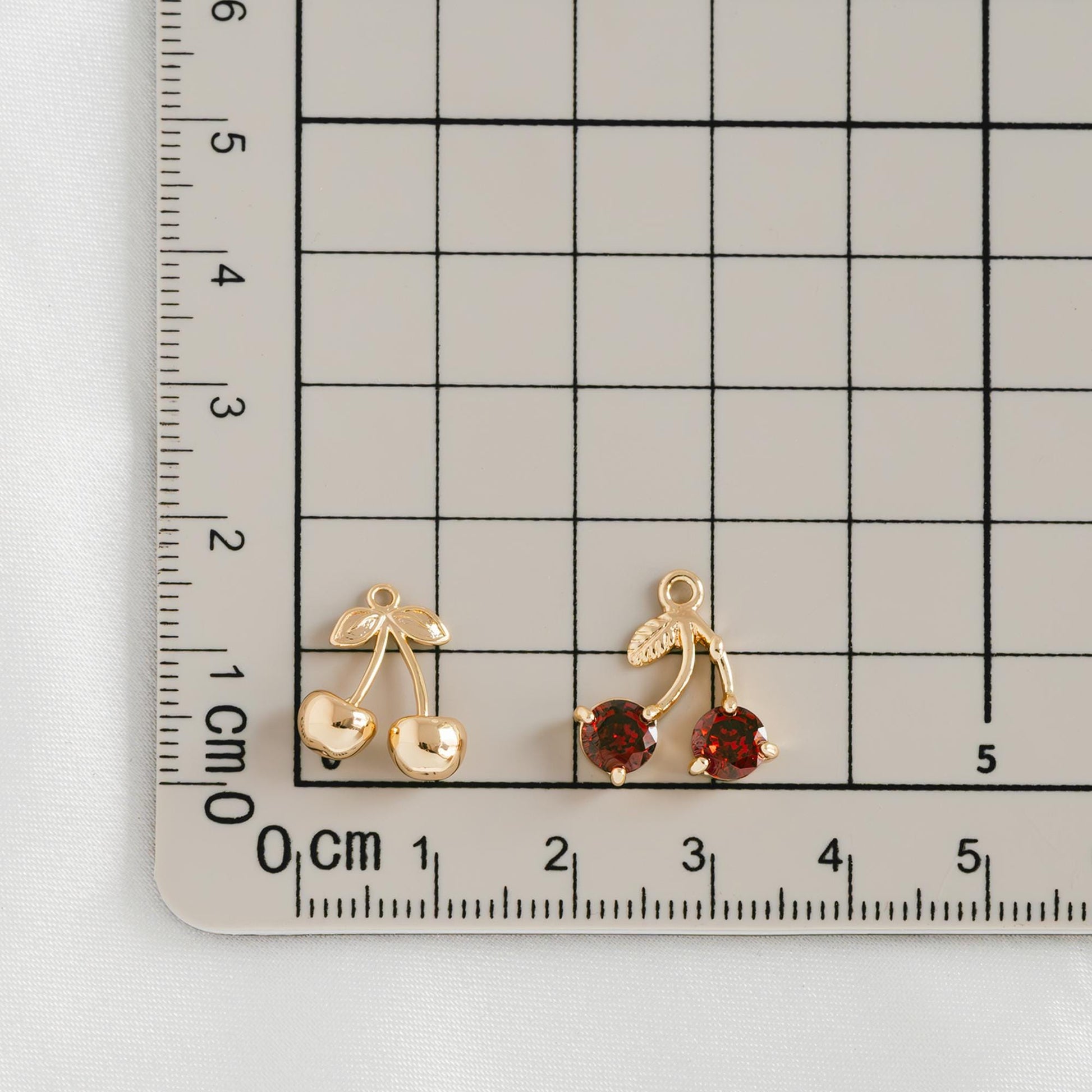 4pcs Gold Cherry Charms, Real Gold plated Brass, Cute Earring Charms (GB-2612)