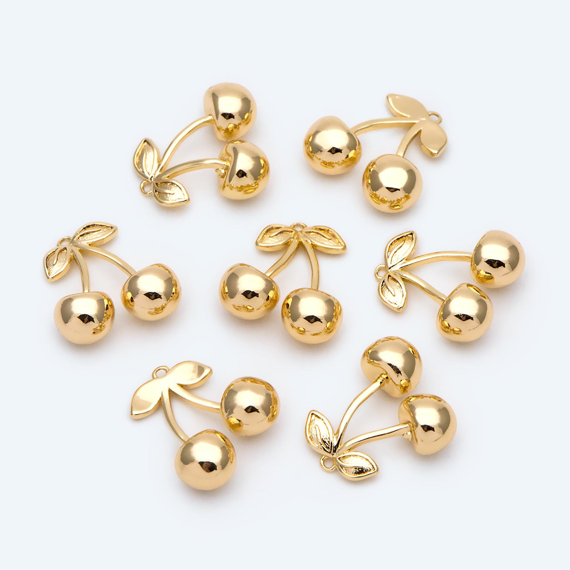4pcs Gold Cherry Charms, Real Gold plated Brass, Cute Earring Charms (GB-2612)