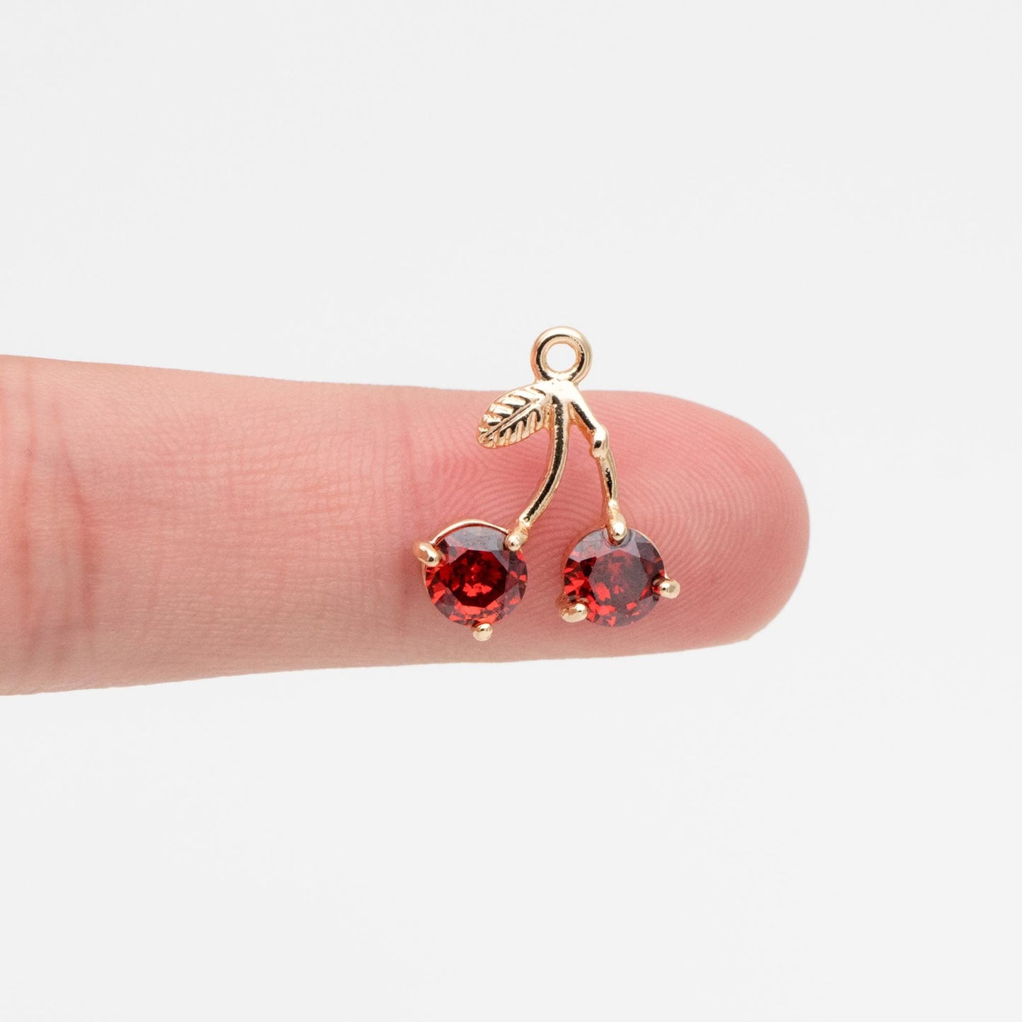 4pcs Gold Cherry Charms, Real Gold plated Brass, Cute Earring Charms (GB-2612)