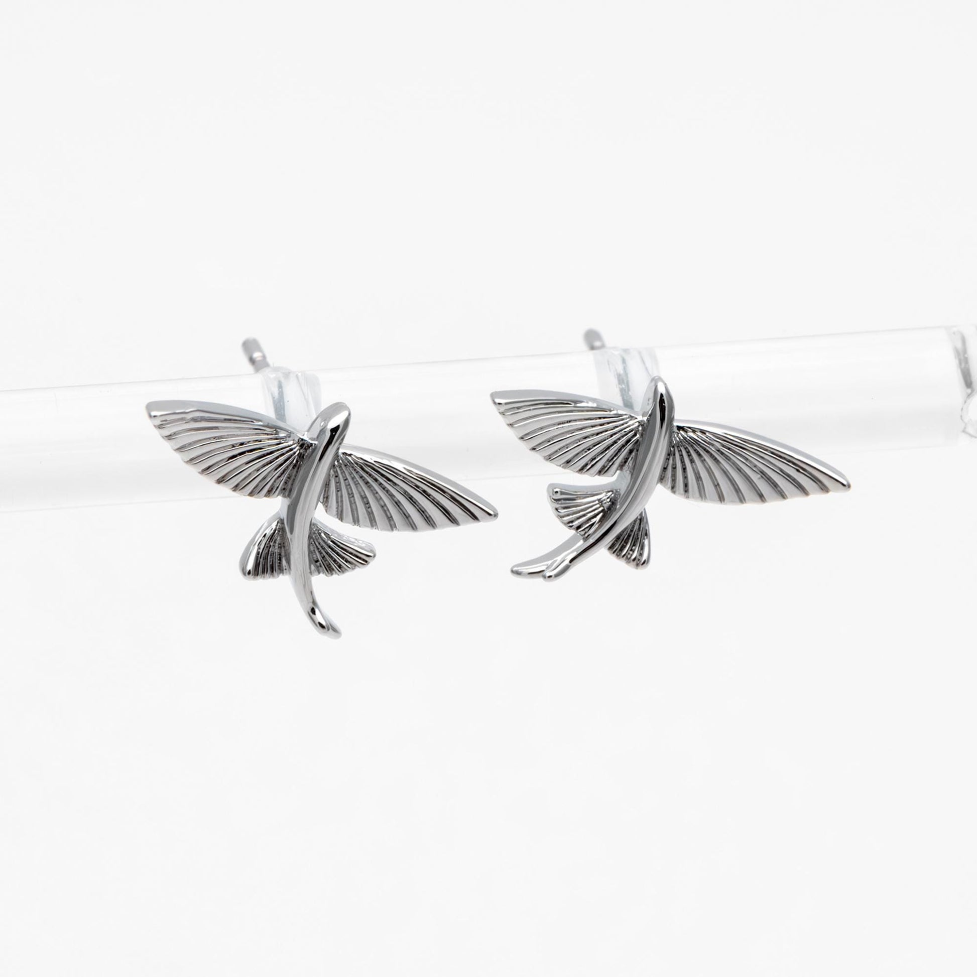 10pcs Gold/ Silver Tone Flying Fish Earrings, 18K Real Gold/ Rhodium Plated Brass, Minimalist Ocean Stud Earrings (GB-4460-L)