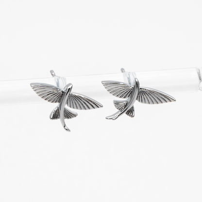 10pcs Gold/ Silver Tone Flying Fish Earrings, 18K Real Gold/ Rhodium Plated Brass, Minimalist Ocean Stud Earrings (GB-4460-L)