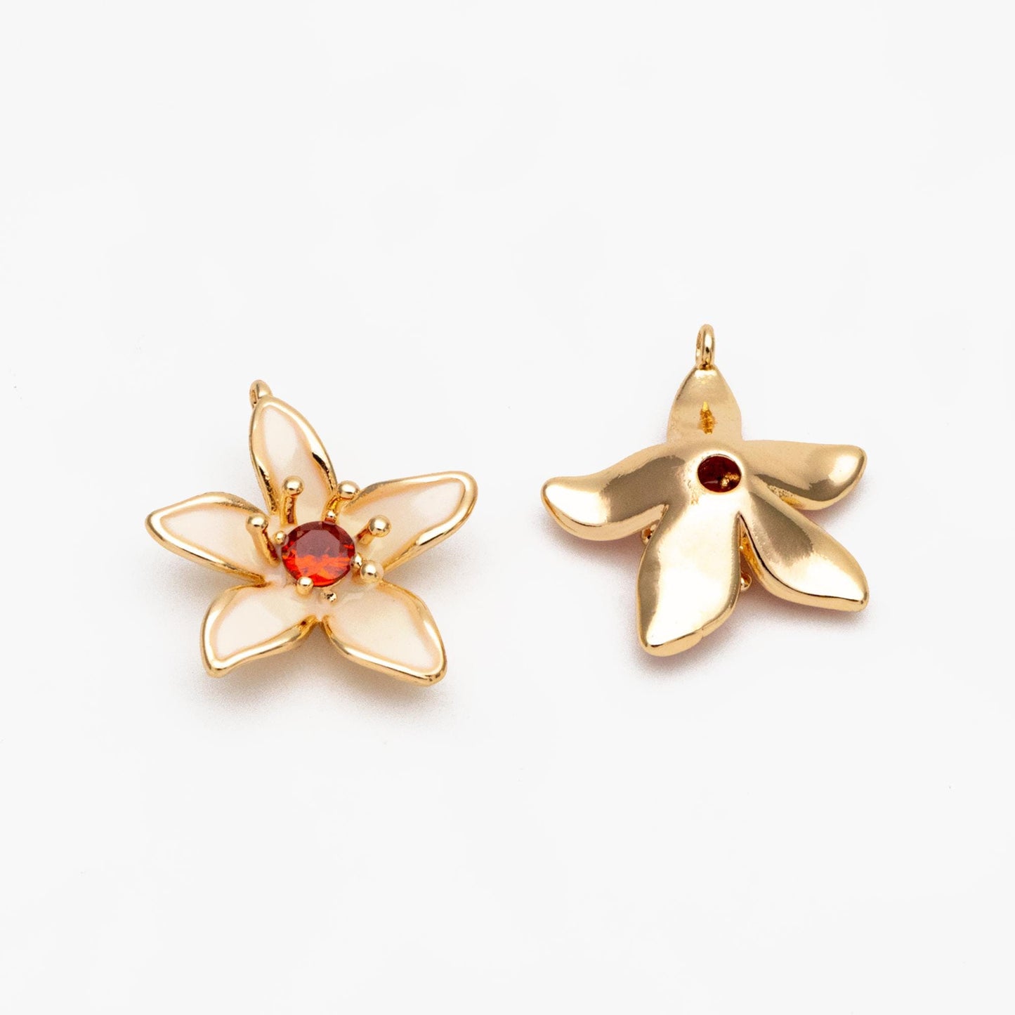 4pcs Gold Enamel Flower Charms, 18K Real Gold plated Brass, Floral Earring Pendants (GB-3950-C)
