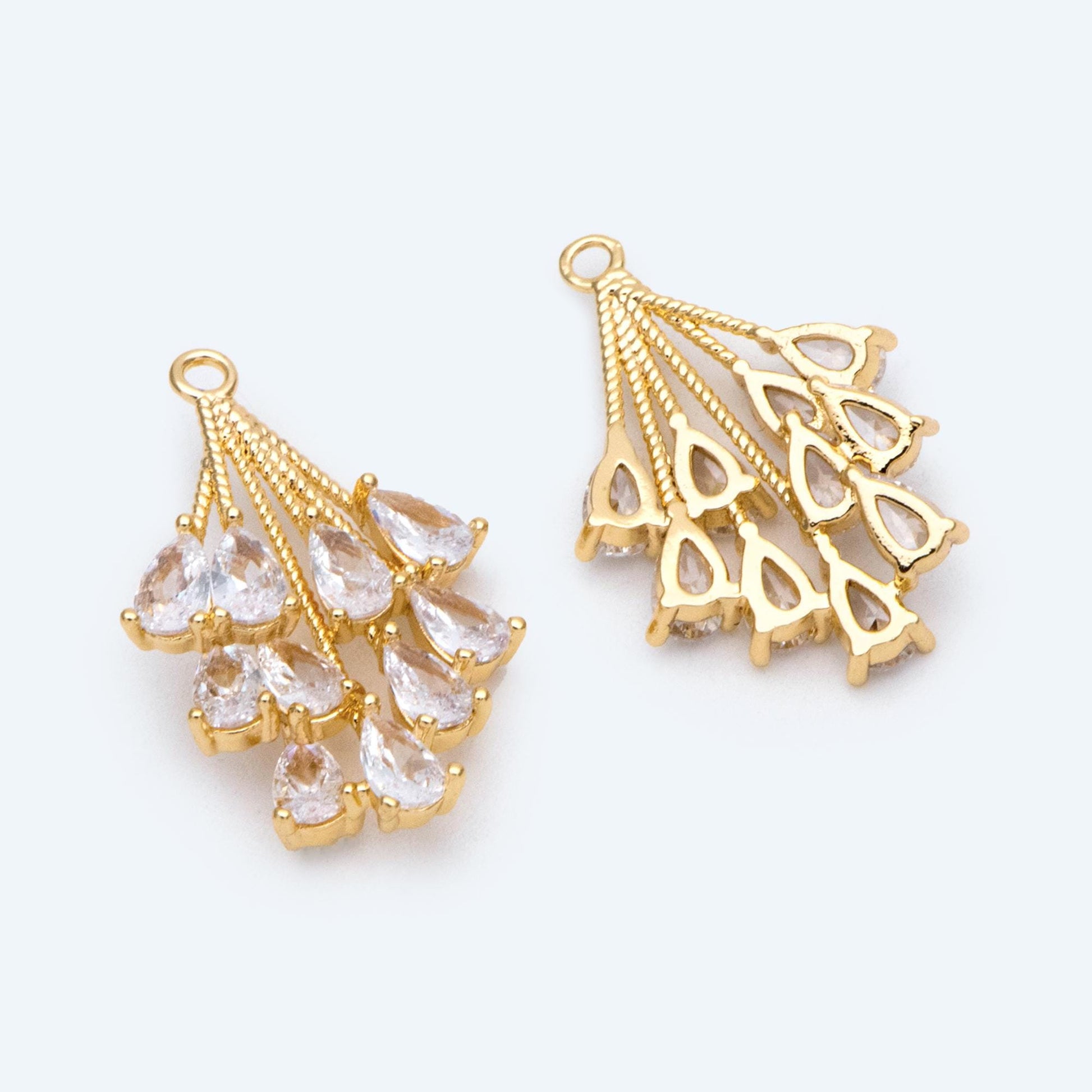 4pcs CZ Paved Teardrop Charm, Earring Charm, Leaves Pendant, Jewelry Making, Diy Material, Jewelry Supplies (GB-2762)