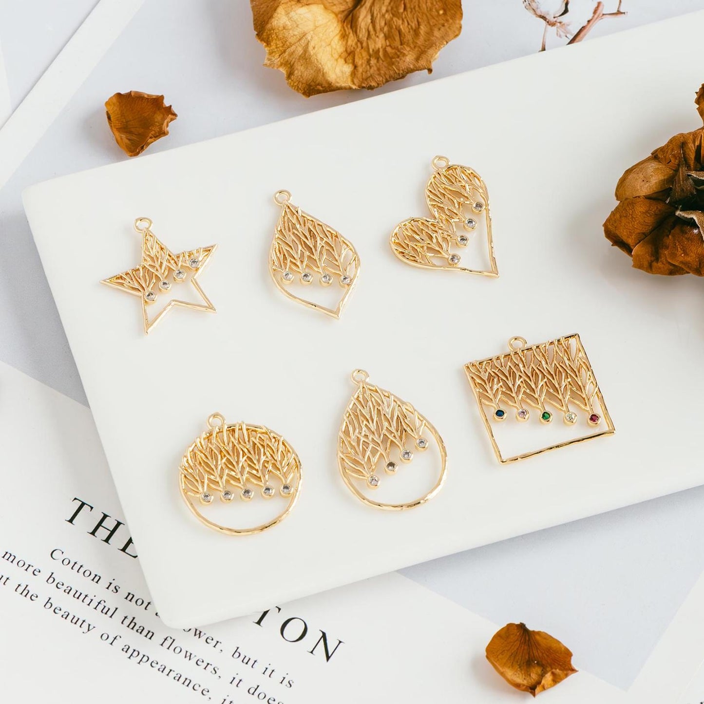 4pcs CZ Pave Geometric Charms: 18K Gold/Rhodium Plated Brass, DIY Jewelry Pendants (GB-2273)