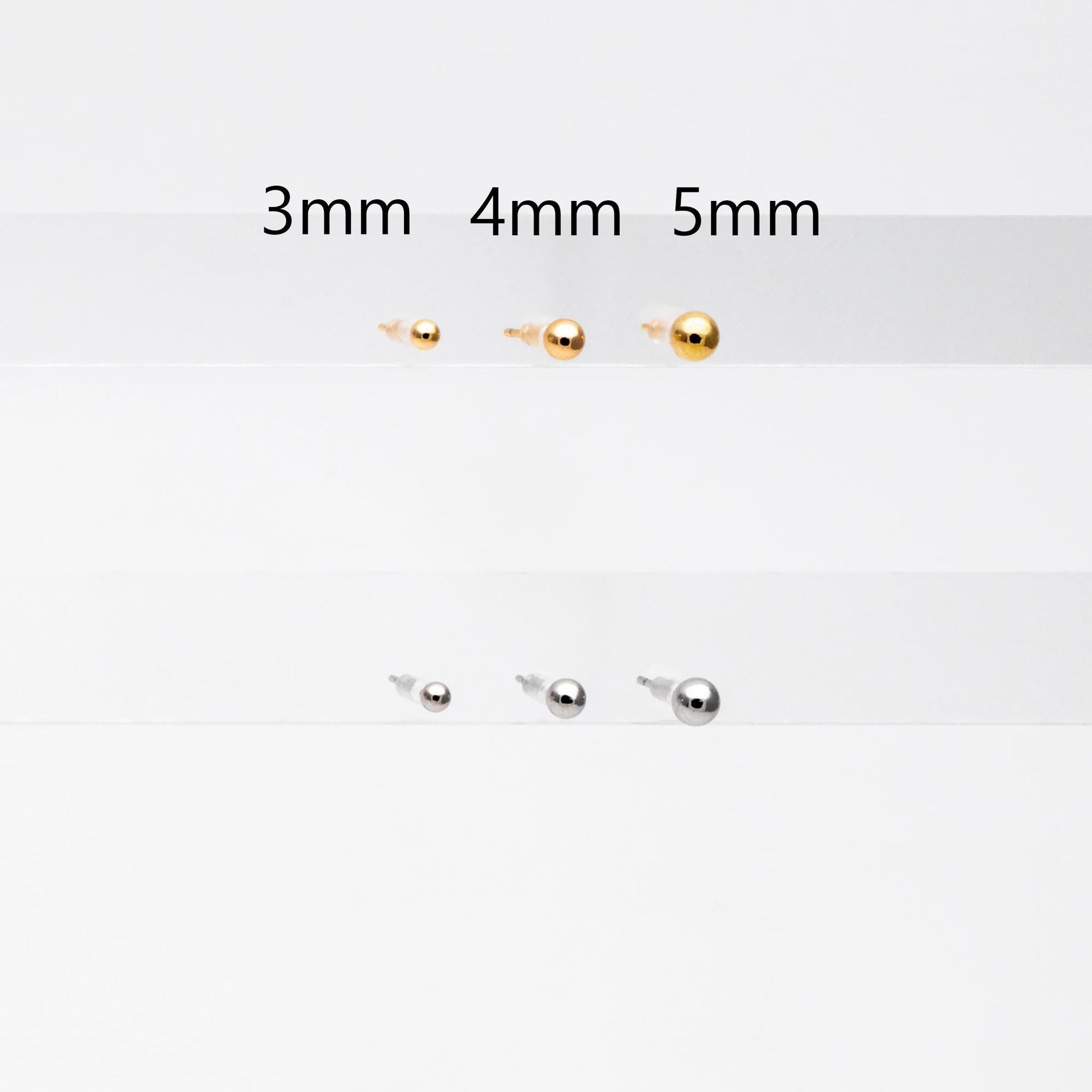 20pcs Gold/ Silver tone Ball Stud Earrings 3/ 4/ 5mm, Gold/ Rhodium plated Brass Simlpe Earring (GB-1479)