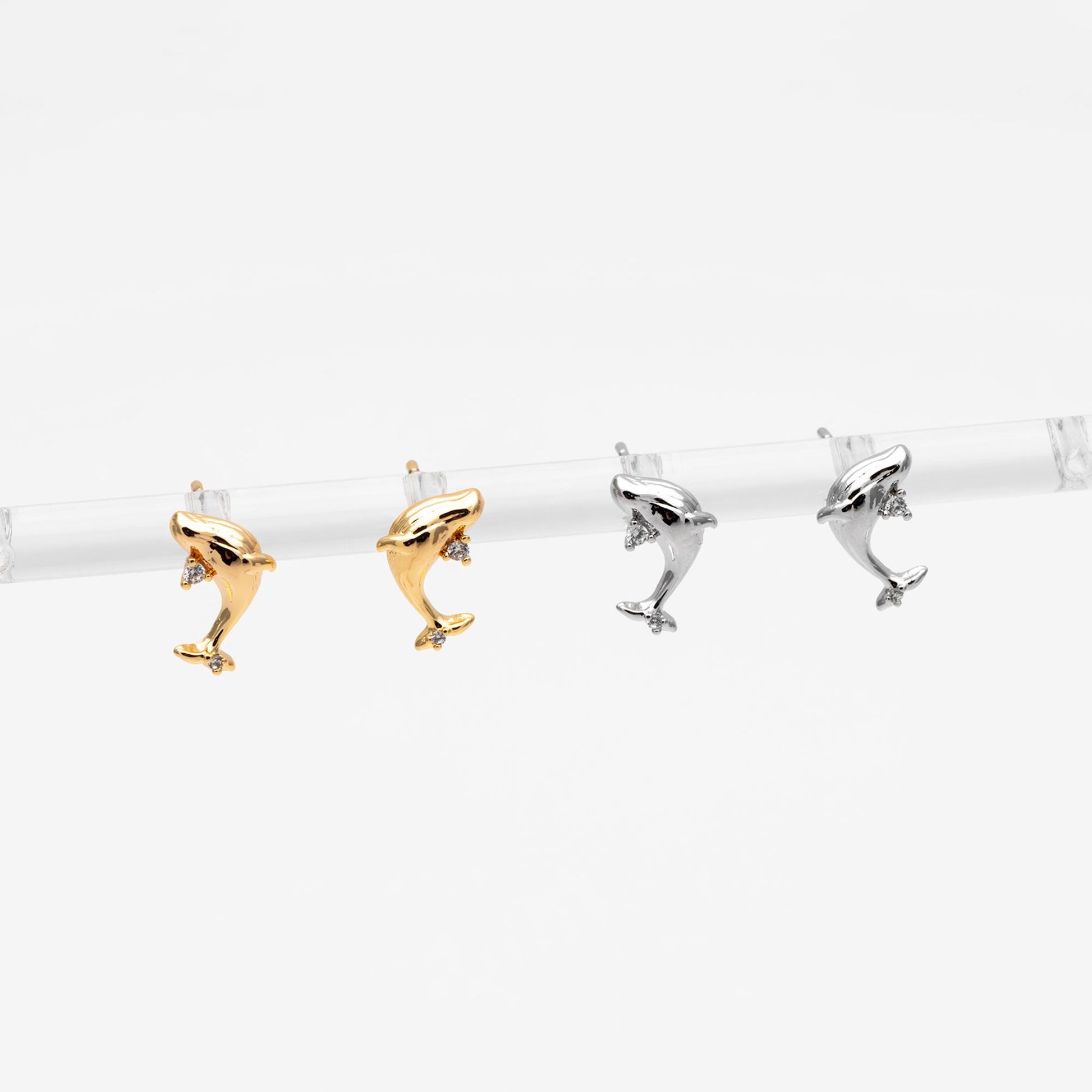 10pcs CZ Pave Gold/ Silver Tone Whale Earrings, 18K Real Gold/ Rhodium plated Brass, Cute Ocean Stud Earrings (GB-4646)