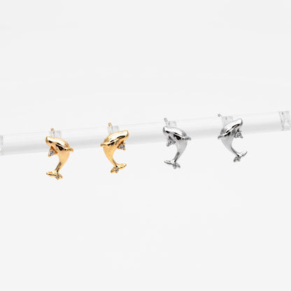 10pcs CZ Pave Gold/ Silver Tone Whale Earrings, 18K Real Gold/ Rhodium plated Brass, Cute Ocean Stud Earrings (GB-4646)