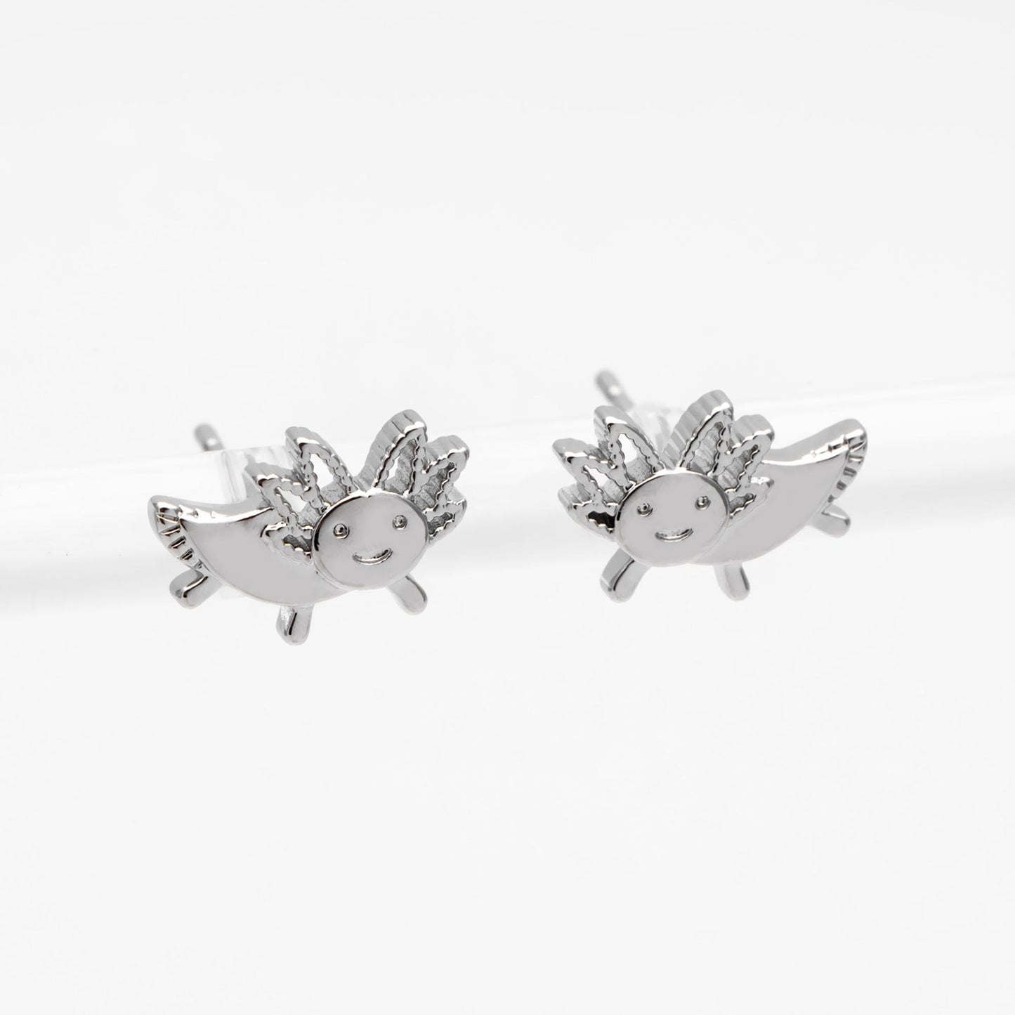 10pcs Gold/ Silver Tone Axolotl Earrings, 18K Real Gold/ Rhodium Plated Brass, Minimalist Animal Stud Earrings (GB-4460-M)