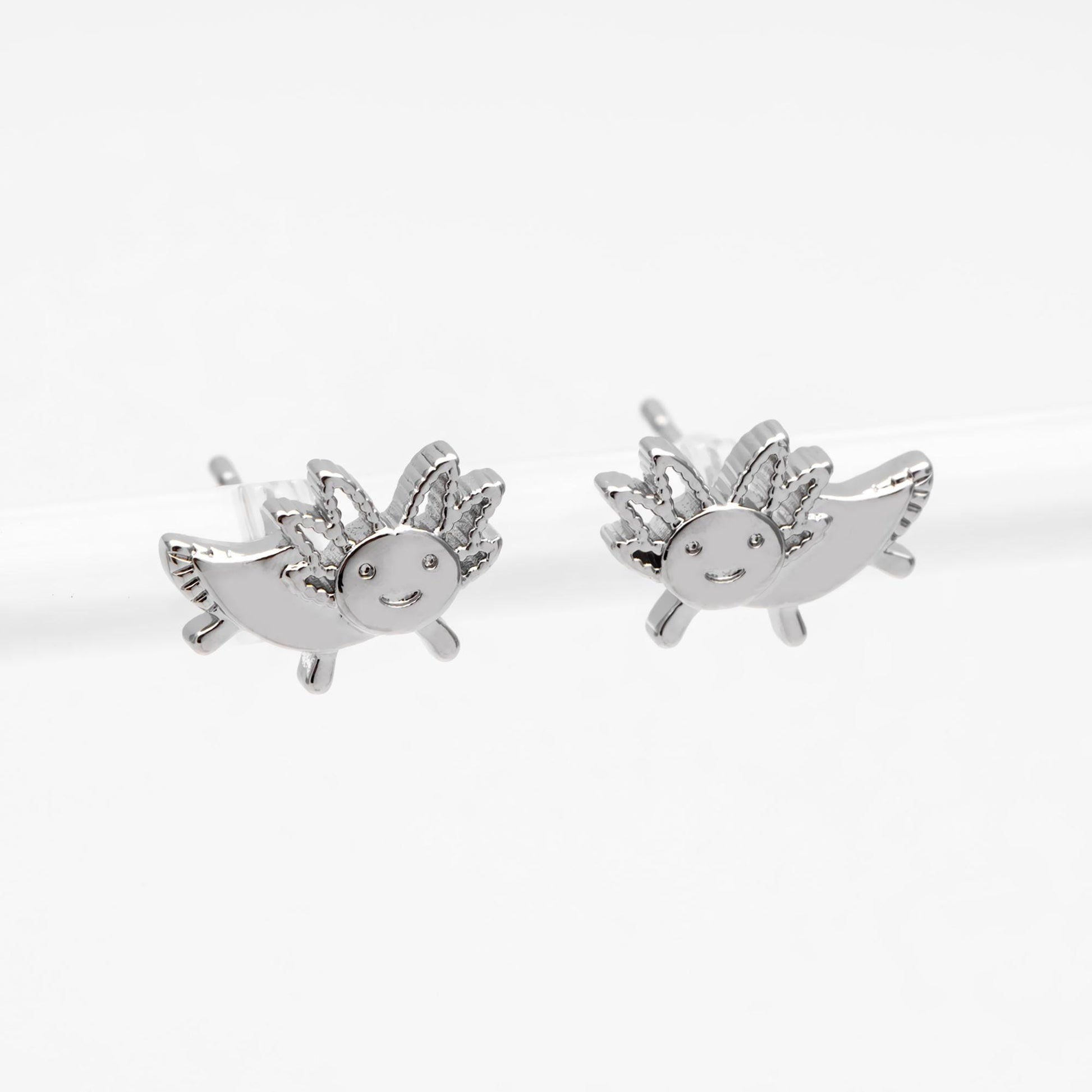 10pcs Gold/ Silver Tone Axolotl Earrings, 18K Real Gold/ Rhodium Plated Brass, Minimalist Animal Stud Earrings (GB-4648)