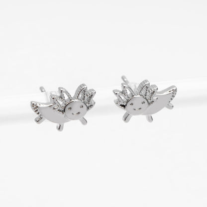 10pcs Gold/ Silver Tone Axolotl Earrings, 18K Real Gold/ Rhodium Plated Brass, Minimalist Animal Stud Earrings (GB-4648)