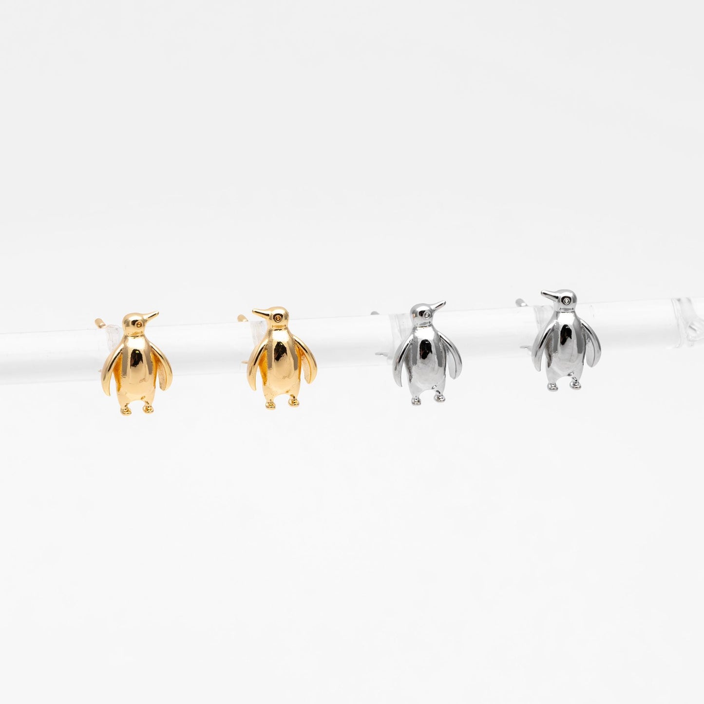 10pcs Gold/ Silver Tone Penguin Earrings, 18K Real Gold/ Rhodium Plated Brass, Minimalist Stud Earrings (GB-4649)