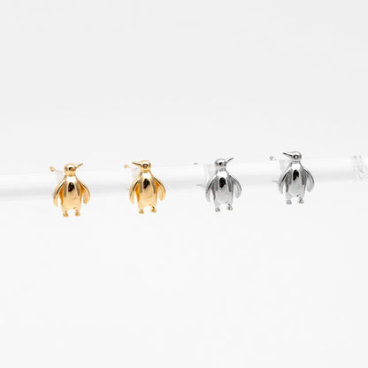 10pcs Gold/ Silver Tone Penguin Earrings, 18K Real Gold/ Rhodium Plated Brass, Minimalist Stud Earrings (GB-4649)