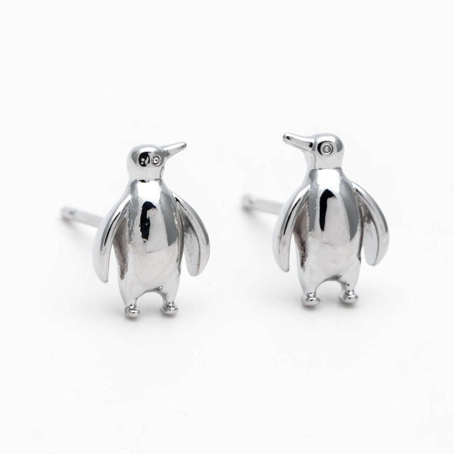 10pcs Gold/ Silver Tone Penguin Earrings, 18K Real Gold/ Rhodium Plated Brass, Minimalist Stud Earrings (GB-4460-H)