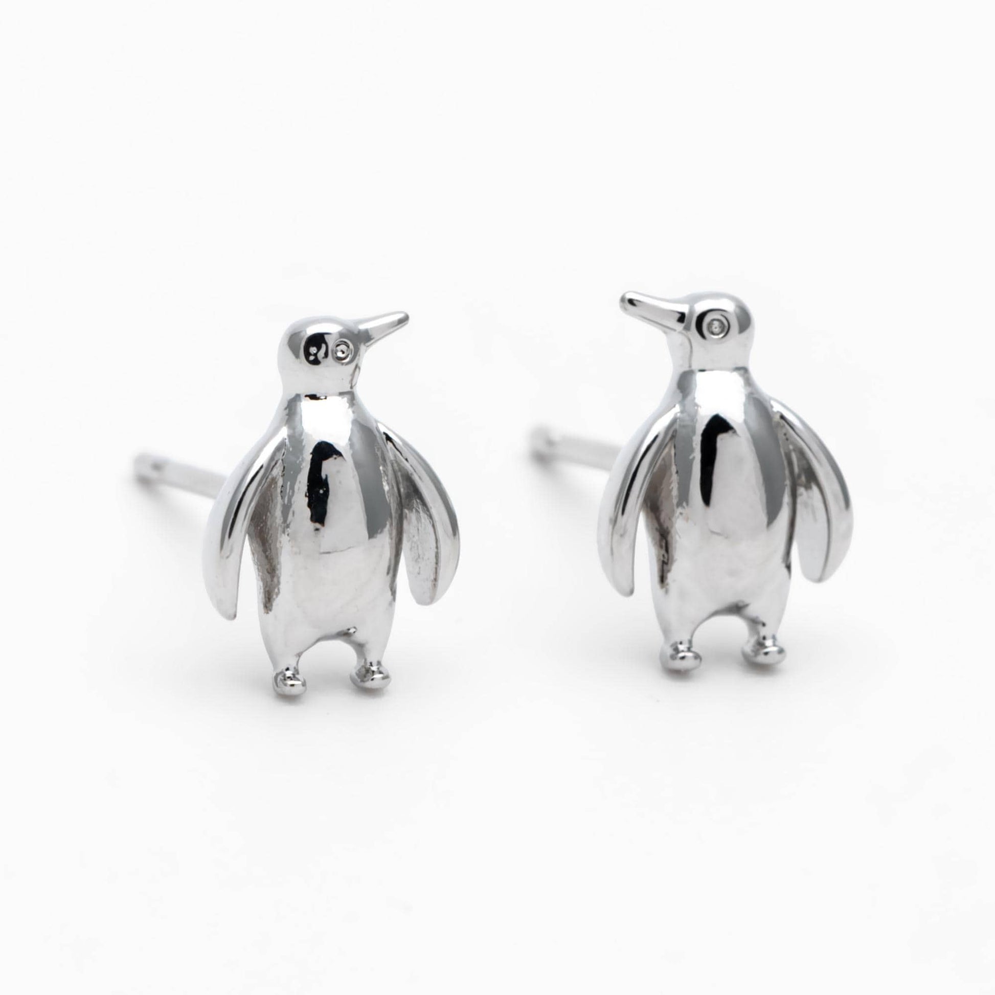10pcs Gold/ Silver Tone Penguin Earrings, 18K Real Gold/ Rhodium Plated Brass, Minimalist Stud Earrings (GB-4460-H)
