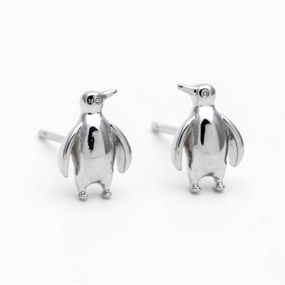 10pcs Gold/ Silver Tone Penguin Earrings, 18K Real Gold/ Rhodium Plated Brass, Minimalist Stud Earrings (GB-4460-H)