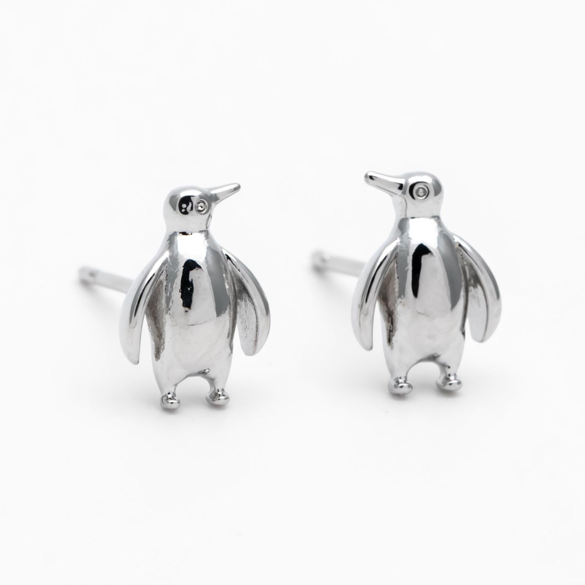 10pcs Gold/ Silver Tone Penguin Earrings, 18K Real Gold/ Rhodium Plated Brass, Minimalist Stud Earrings (GB-4649)