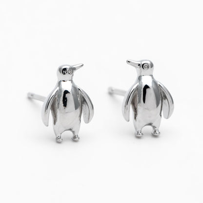 10pcs Gold/ Silver Tone Penguin Earrings, 18K Real Gold/ Rhodium Plated Brass, Minimalist Stud Earrings (GB-4649)